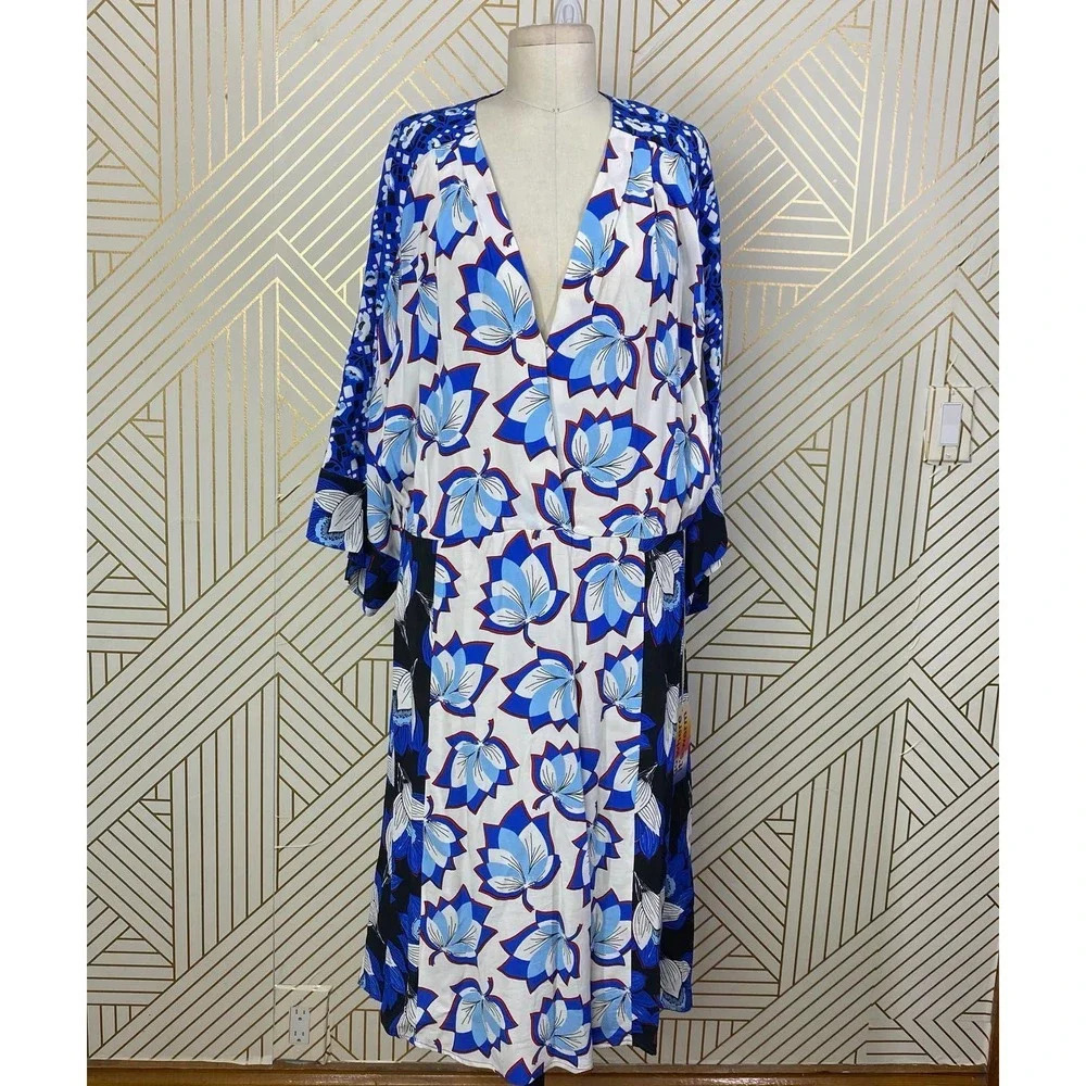 WARM Kimono Sleeve Dress Blue/White Floral‎ - Picture 2 of 12